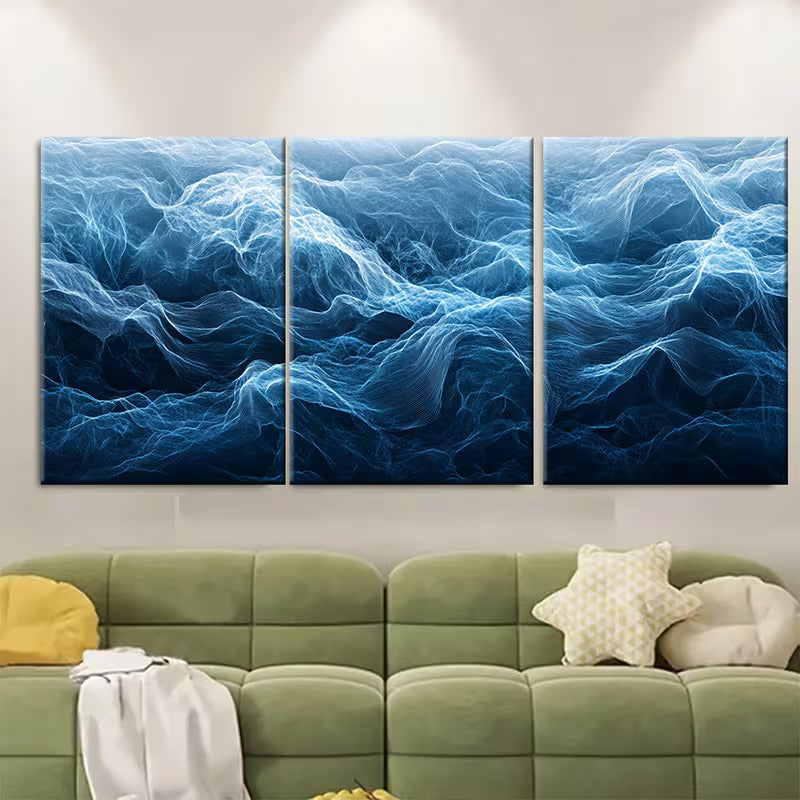 3pcs  Sublime Blue Line Ocean Waves Metal Print Ready to Hang Art