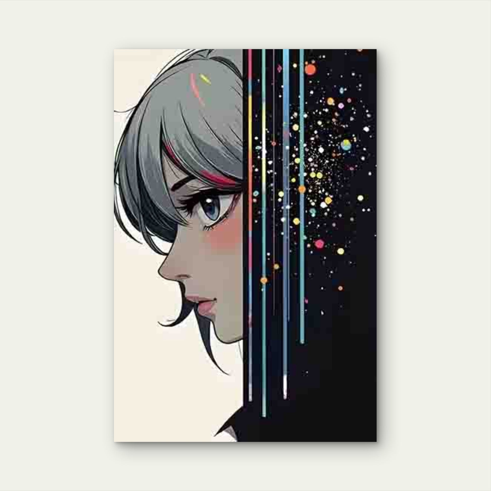 Anime-Style Girl Profile 60x90cm Metal Print Ready to Hang - Bella Home Decor