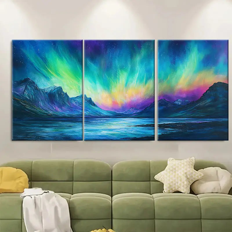 3pcs Aurora Borealis Northern Lights Scene Wall Art Set Canvas Framed 60x90cm - High Quality Print 100% Australian Made Wall Canvas Ready to Hang