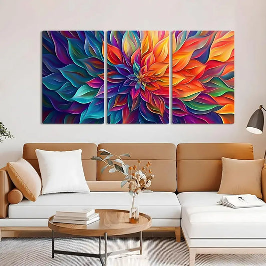 3pcs Vibrant Abstract Flower Canvas Metal Print Ready to Hang Art