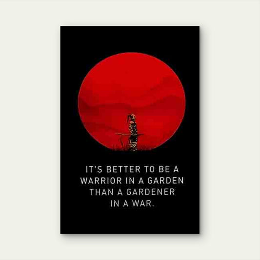 Japanese Samurai & Red Circle Mountain Bird 60x90cm Metal Print Ready to Hang - Bella Home Decor