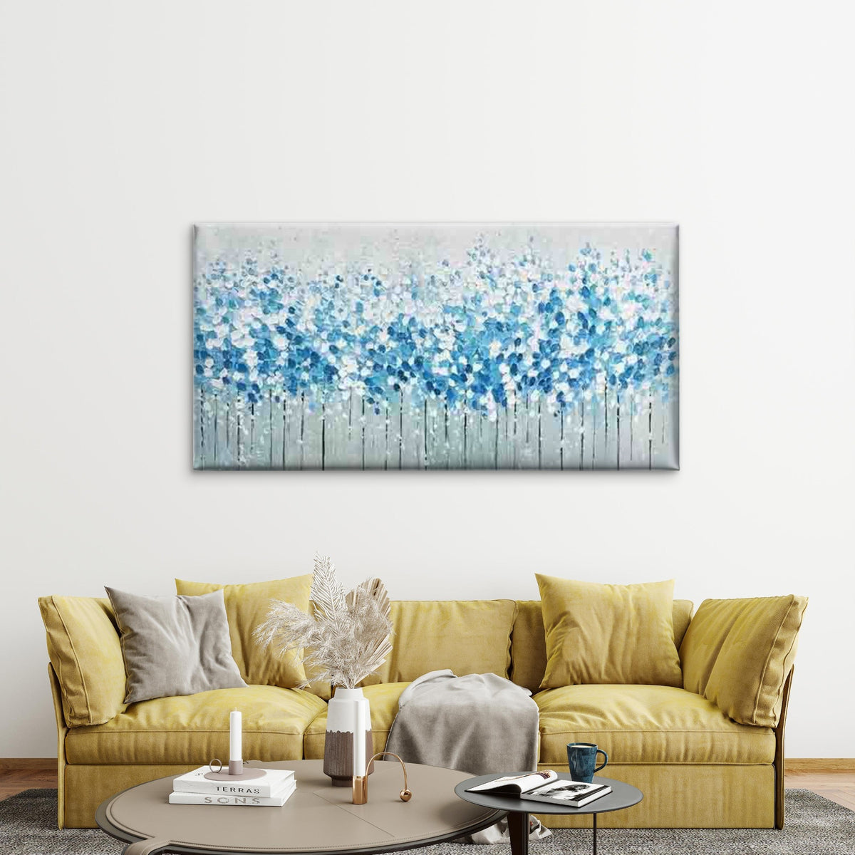 Blue and White Abstract Tree Wall Art Canvas Office Home Room Framed 120x60cm