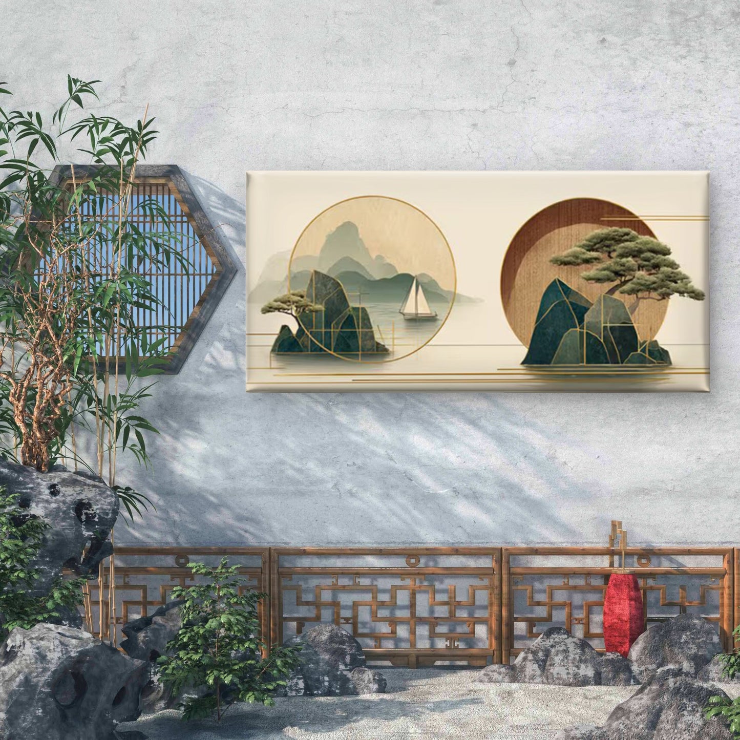 Oriental StyleMinimalist Japanese-Inspired Landscape Wall Art Canvas Office Home Room Framed 120x60cm