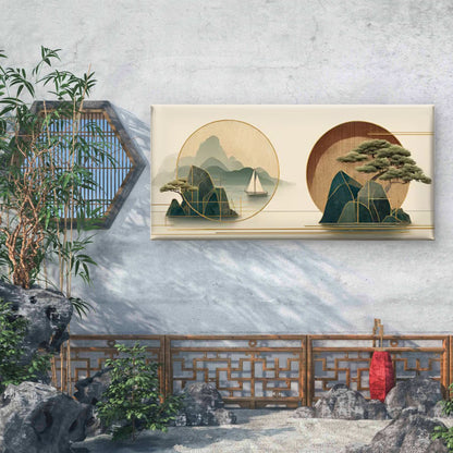 Oriental StyleMinimalist Japanese-Inspired Landscape Wall Art Canvas Office Home Room Framed 120x60cm