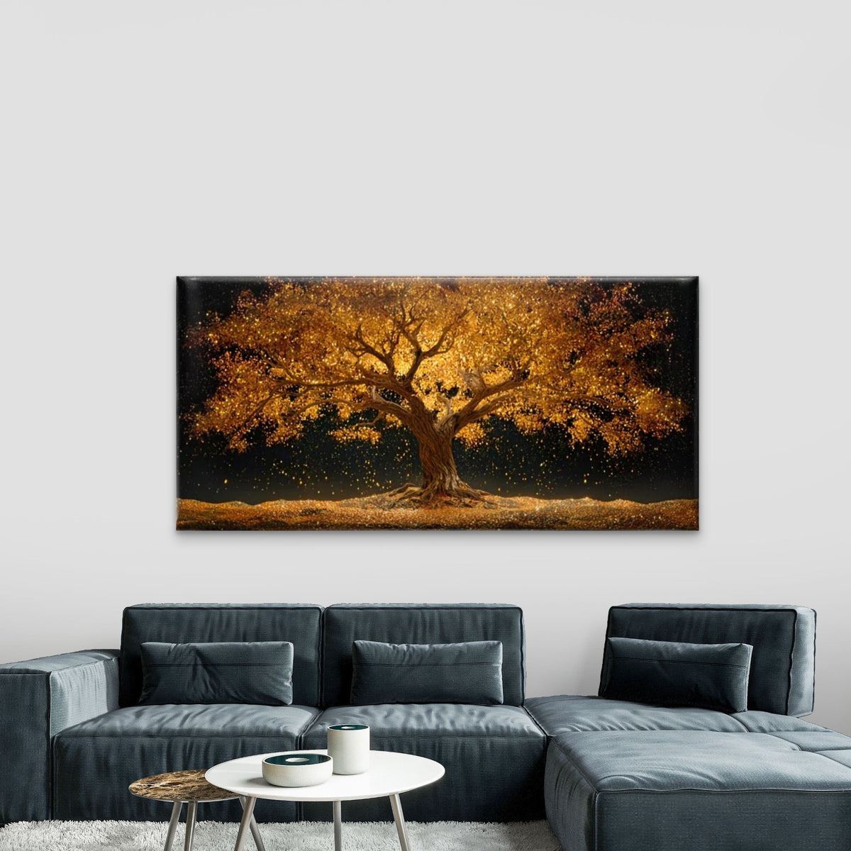 Golden Glow Tree Wall Art Canvas Office Home Room Framed 120x60cm