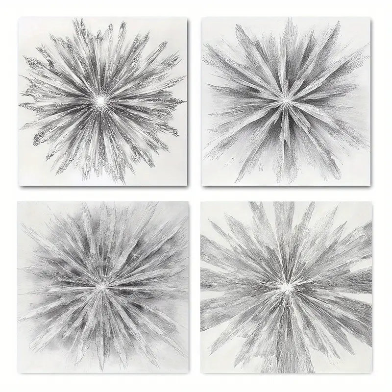 4pcs Grey Black White Radial Line Art Canvas Framed
