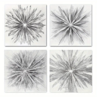 4pcs Grey Black White Radial Line Art Canvas Framed
