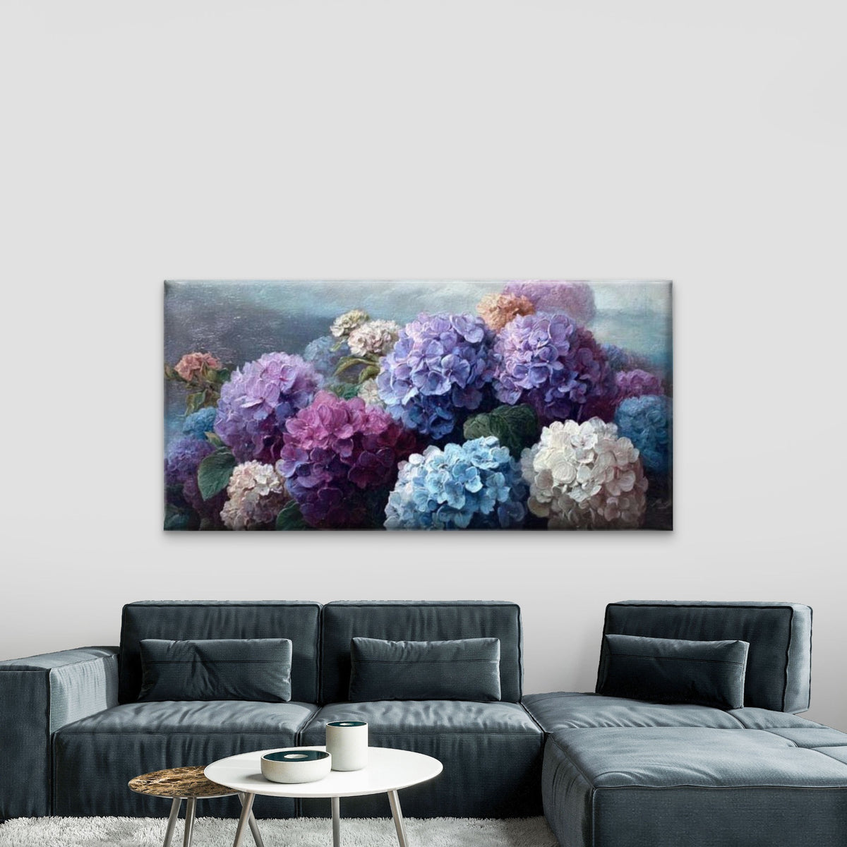 Purple Blue White Blossom Wall Art Canvas Office Home Room Framed 120x60cm