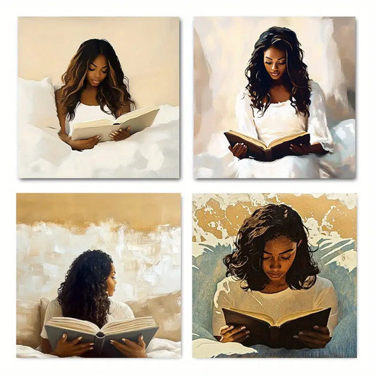 4pcs Woman Reading Theme WA Wall Art Canvas Framed