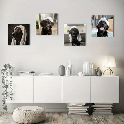 4pcs Fun Black Labrador Bath Tim Wall Art Canvas Framed