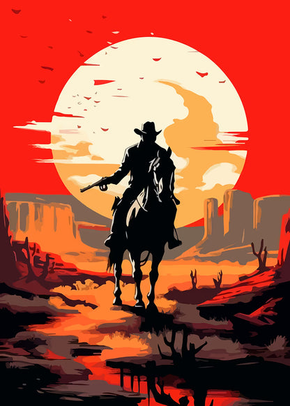 Outlaw Cowboy Desert Sunset 60x90cm Metal Print Ready to Hang