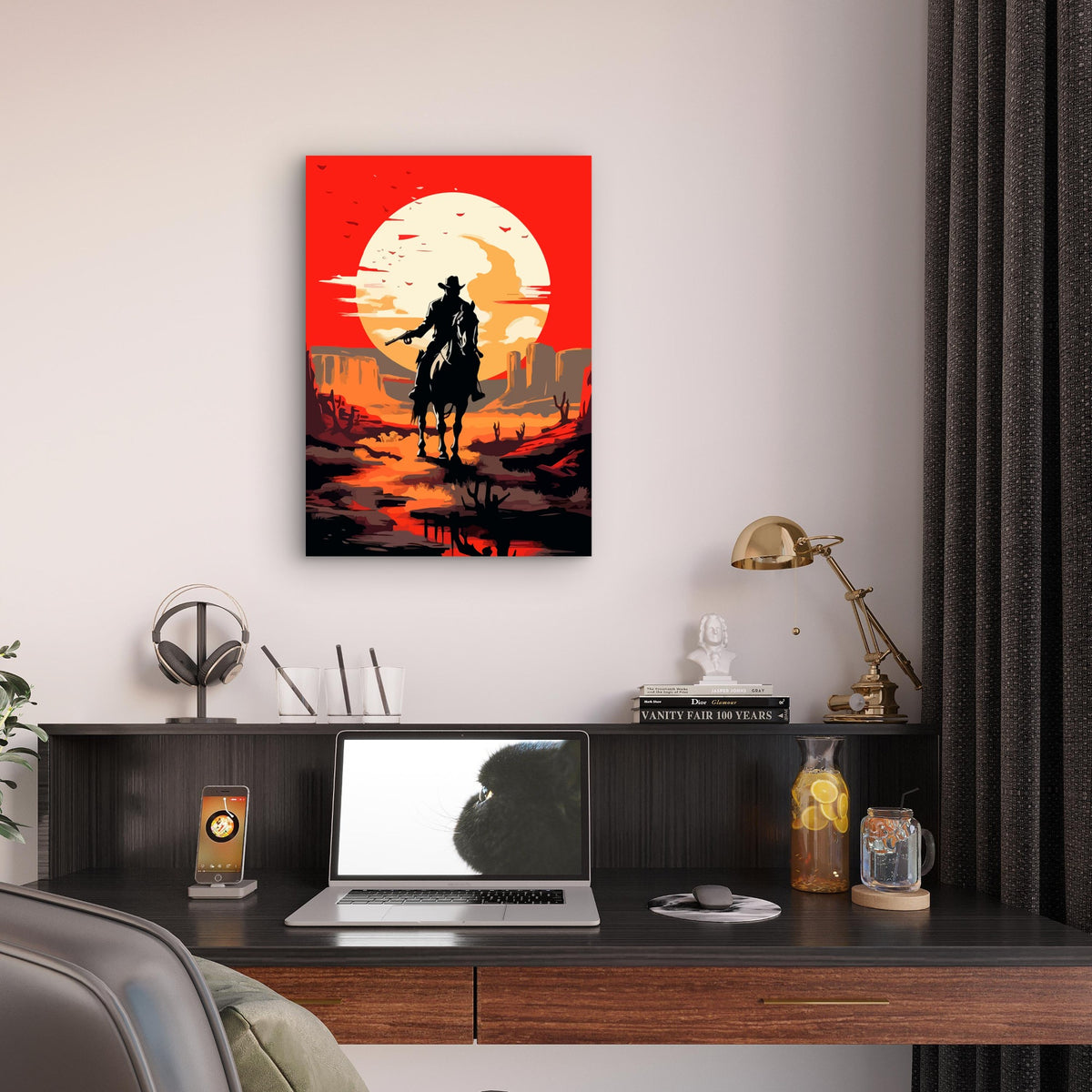 Outlaw Cowboy Desert Sunset 60x90cm Metal Print Ready to Hang
