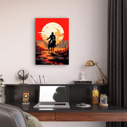 Outlaw Cowboy Desert Sunset 60x90cm Metal Print Ready to Hang