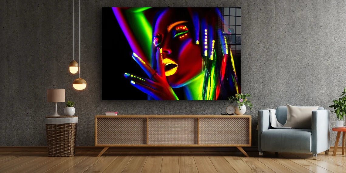 Neon Woman Abstract UV Direct Aluminum Print Australian Made Quality