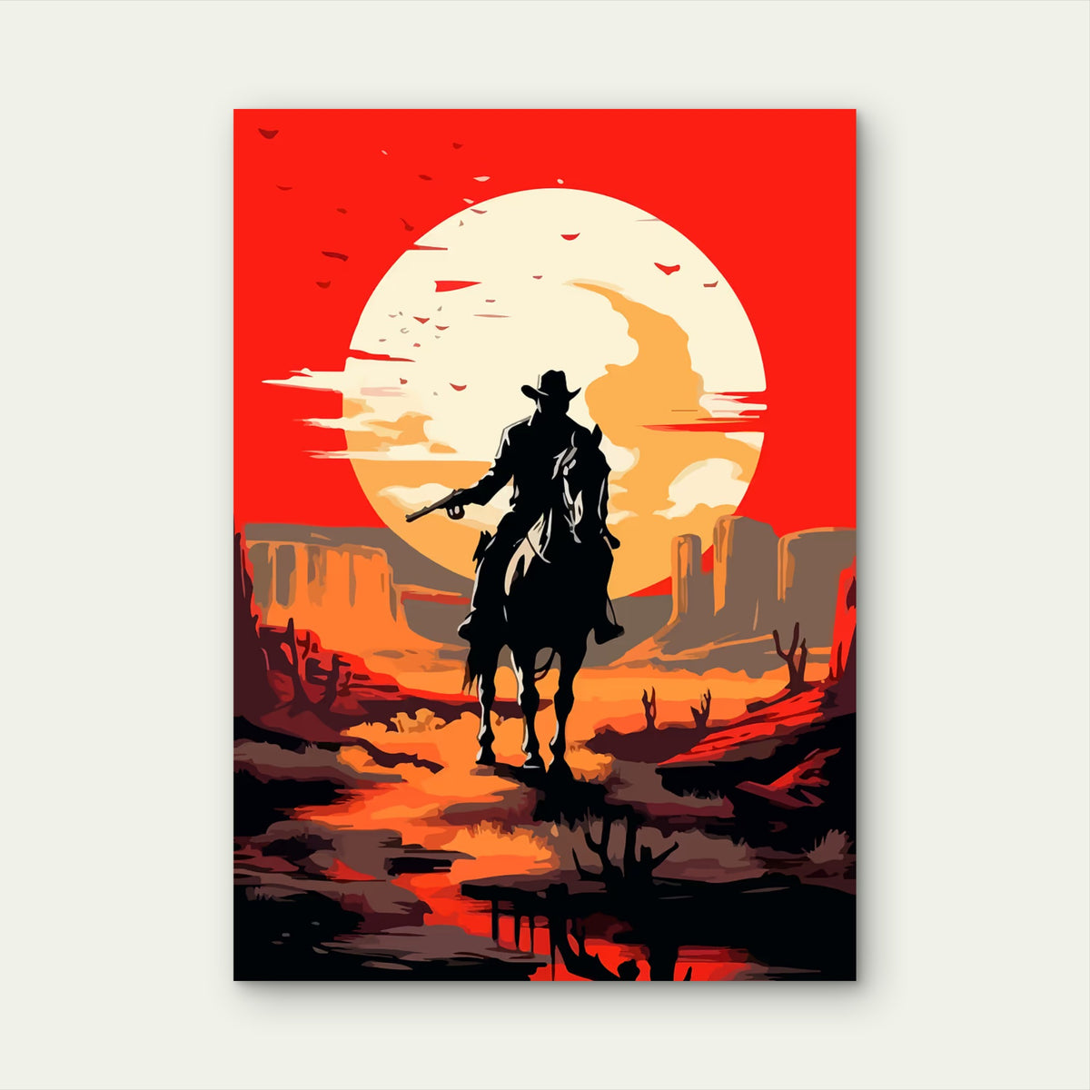 Outlaw Cowboy Desert Sunset 60x90cm Metal Print Ready to Hang