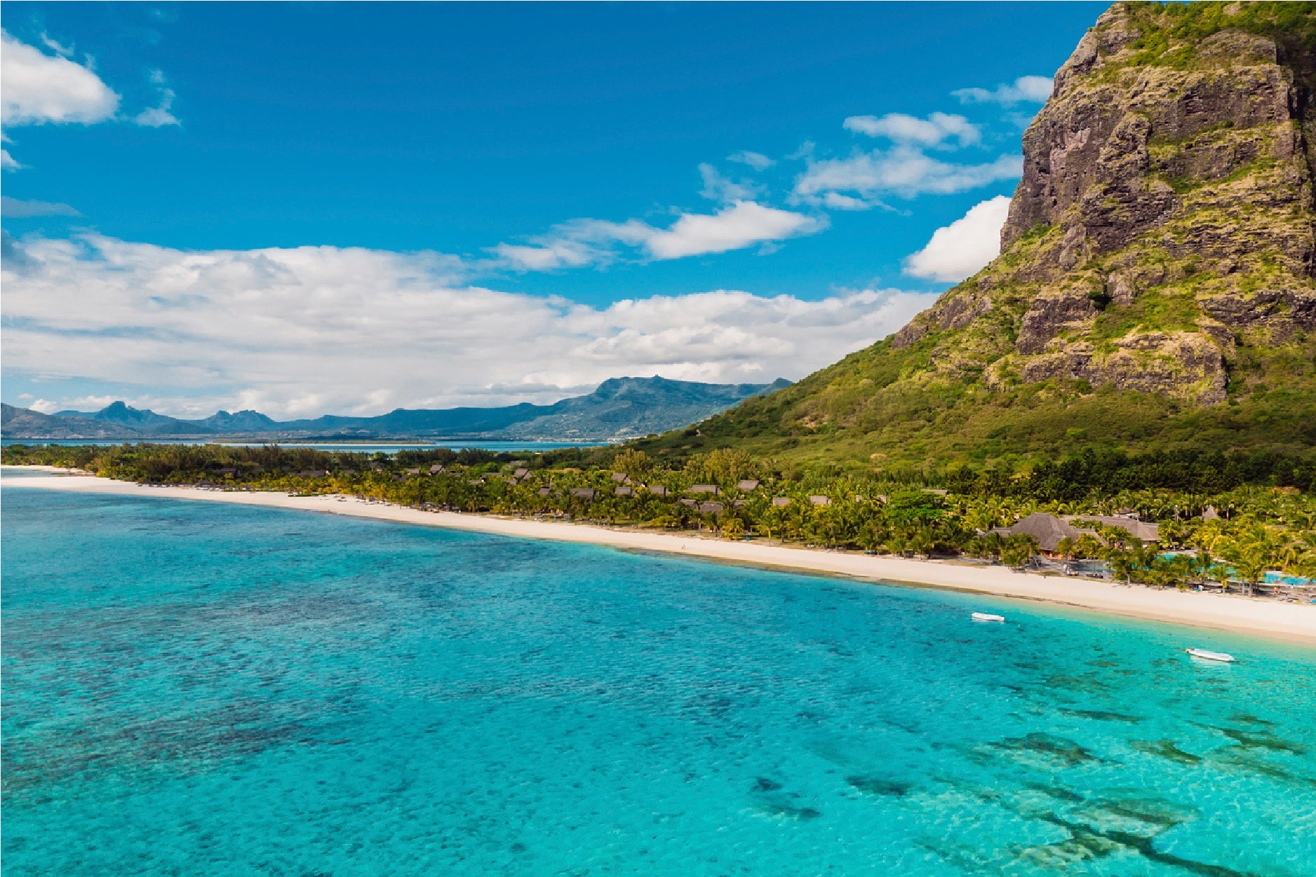 Le Morne Mountain In Island Beach Glass Framed Wall Art, Ready to Hang Quality Print