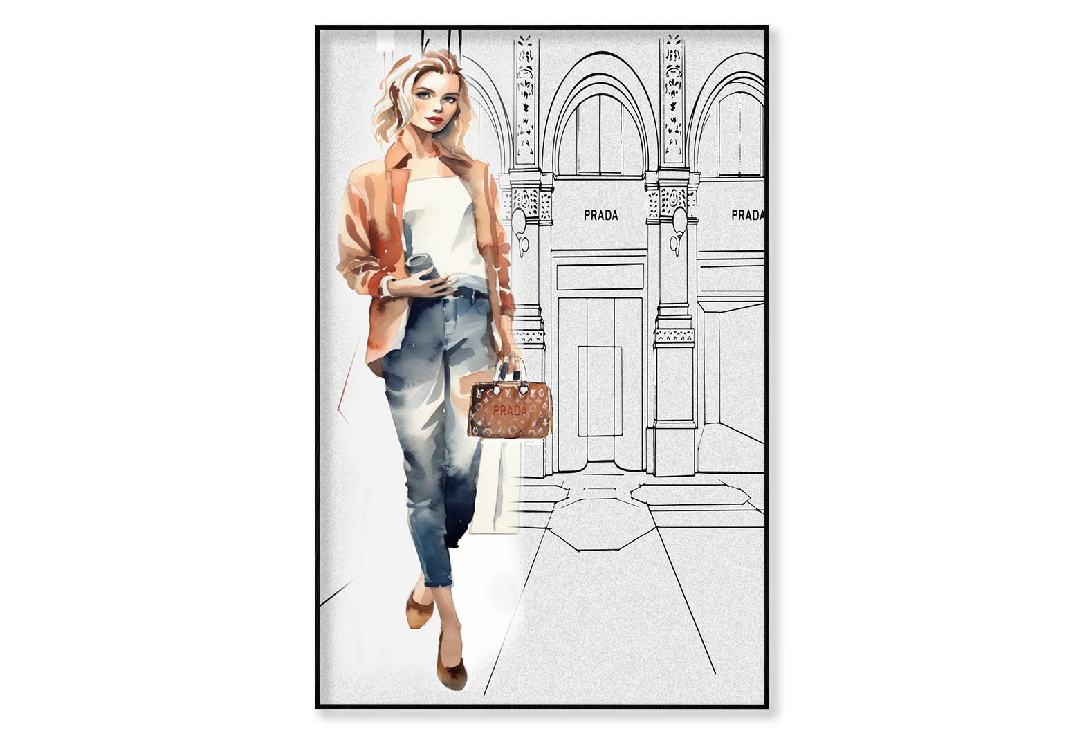 Stylish Girl with Fashion Store Wall Art Limited Edition High Quality Print Canvas Box Framed Black