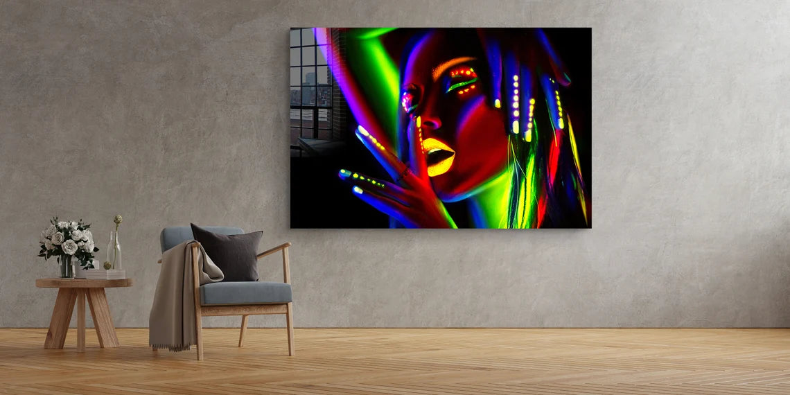 Neon Woman Abstract UV Direct Aluminum Print Australian Made Quality