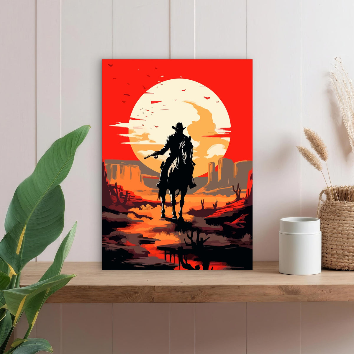 Outlaw Cowboy Desert Sunset 60x90cm Metal Print Ready to Hang