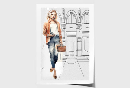 Stylish Girl with Fashion Store Wall Art Limited Edition High Quality Print Unframed Roll Canvas None