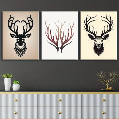 3pcs Deer Head Contemporary Design Metal Print Ready to Hang Art
