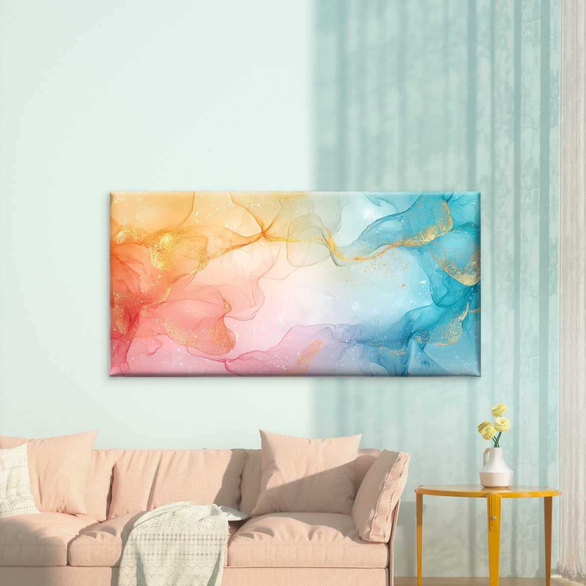 Golden Flow Through Pastels Wall Art Canvas Office Home Room Framed 120x60cm