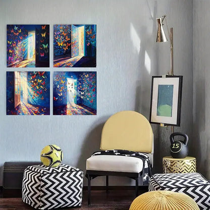 4pcs Beach Ocean sunrise Palm tree  Wall Decor Wall Art Canvas Framed