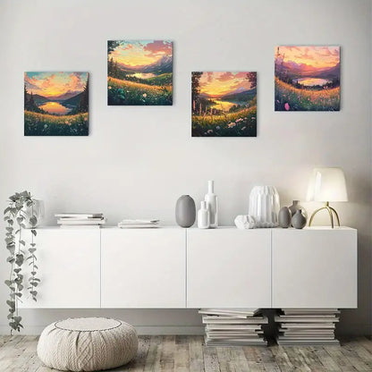 4pcs Vibrant Mountain & Wildflower Lands TT  Wall Art Canvas Framed