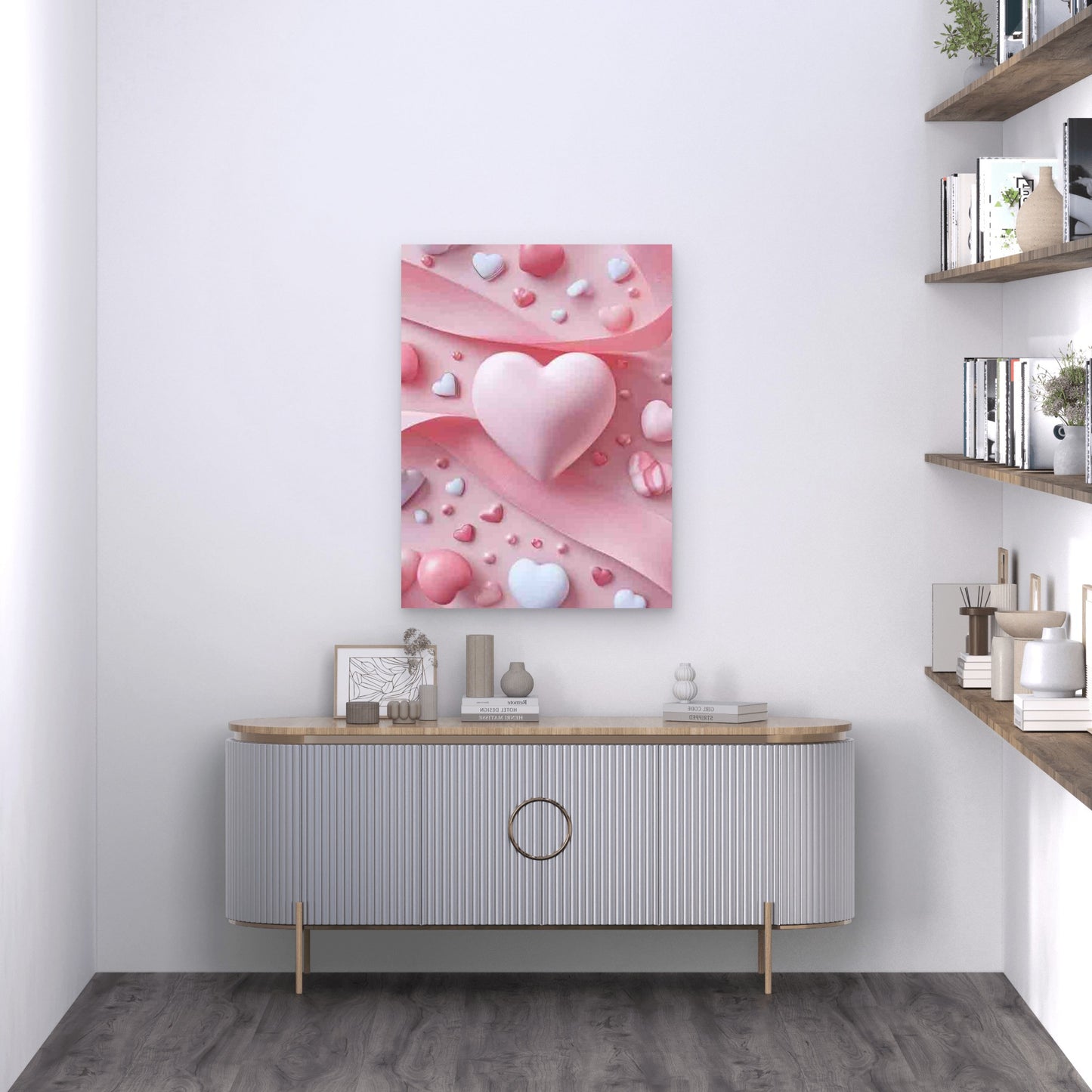 Pink Ribbon Screensaver, Romantic Design 60x90cm Metal Print Ready to Hang