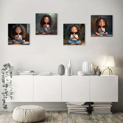 4pcs Girl In Blue With Open Eyes Wall Art Canvas Framed