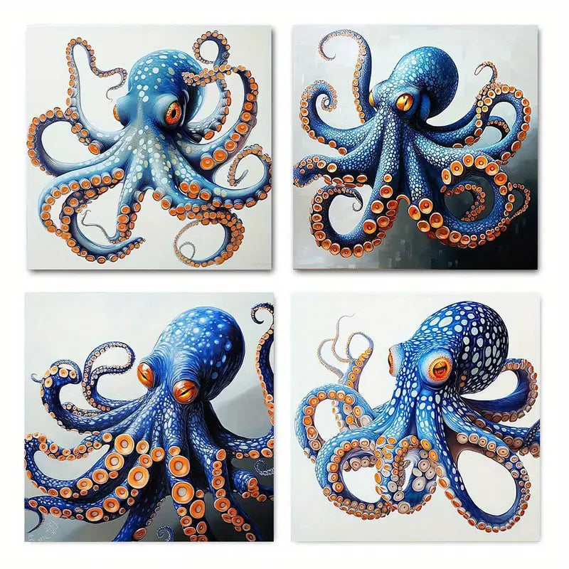 4pcs Colorful Octopus Nautical Animal Wall Art Canvas Framed