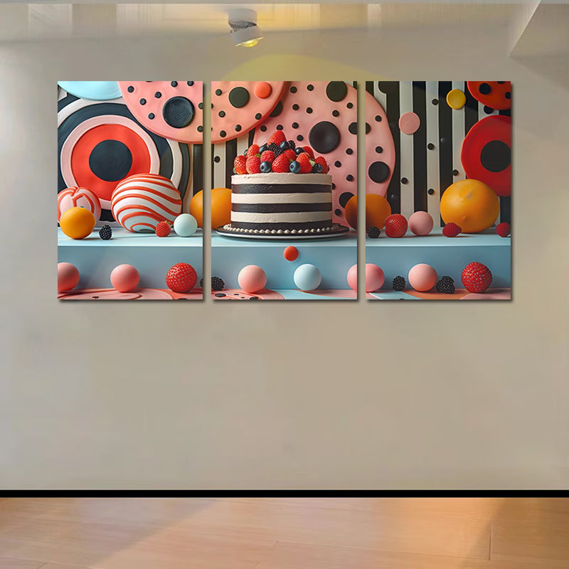 3pcs Colorful Cake With Decoration Wall Art Set Canvas Framed 50x70cm - High Quality Print 100% Australian Made Wall Canvas Ready to Hang