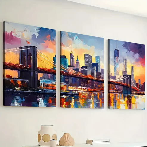 3pcs Modern Art Style Abstract Urban Architecture Landscape Wall Art Set Canvas Unframed - High Quality Print 100% Australian Made Wall Canvas