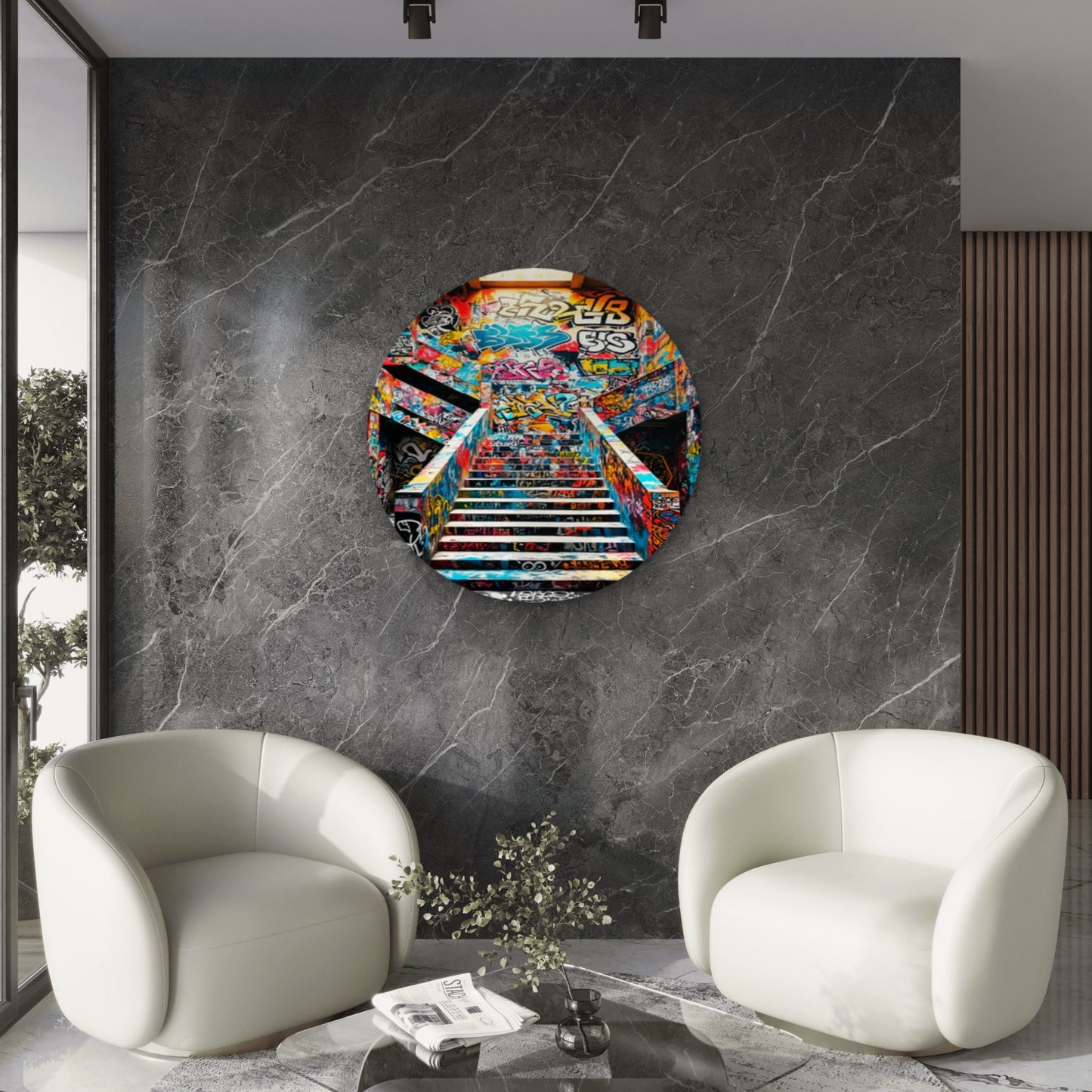 Modern Graffiti Painting Staircase  Acrylic Glass Rounded Print Tempered Glass Wall Art 100% Made in Australia Ready to Hang