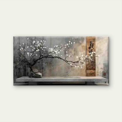 Cherry Blossom Tree on a Stone Wall Art Canvas Office Home Room Framed 120x60cm