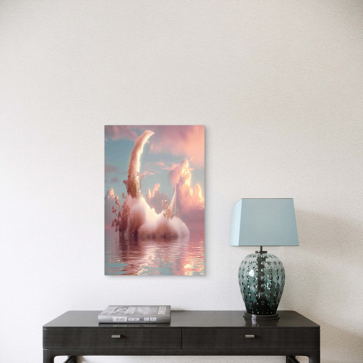 Fluffy Crecsent Moon On The Water A Sky With Clouds 60x90cm Metal Print Ready to Hang