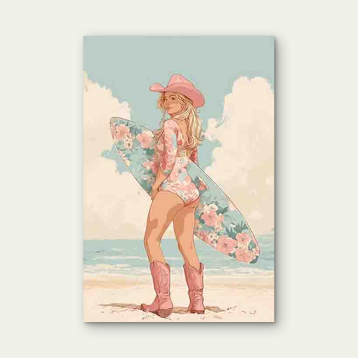 Floral Surf Cowgirl 60x90cm Metal Print Ready to Hang