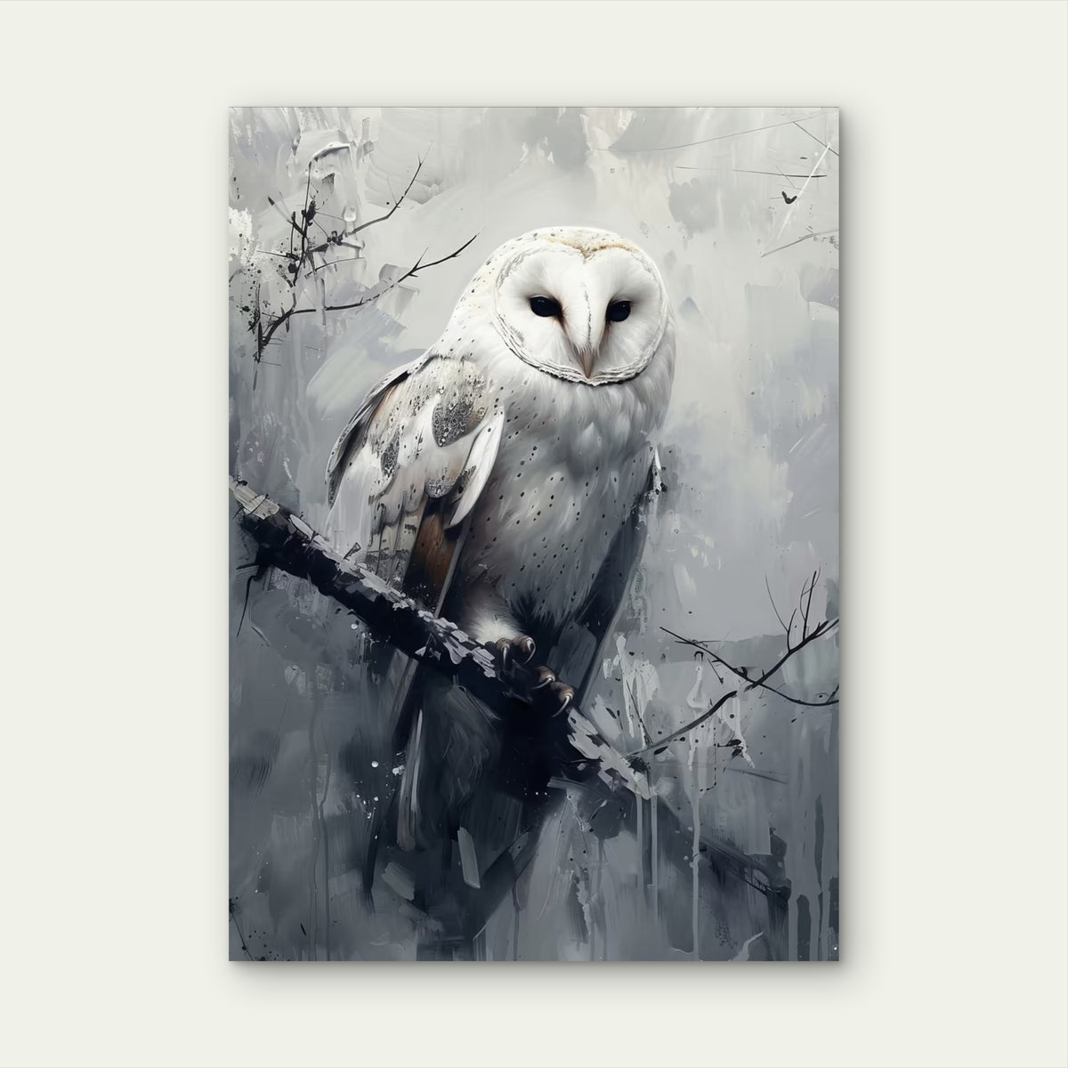 White Barn Owl Snowy Portrait 60x90cm Metal Print Ready to Hang