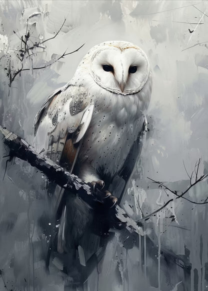 White Barn Owl Snowy Portrait 60x90cm Metal Print Ready to Hang