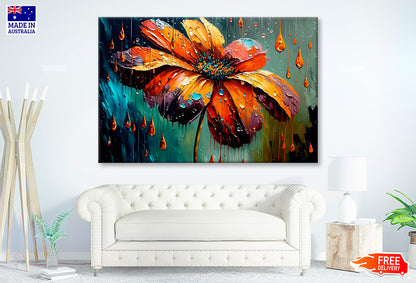 One Big Flower Wet On Raining Day Oil Painting Wall Art Limited Edition High Quality Print