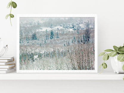 Snowy Winter Woodland Glass Framed Wall Art, Ready to Hang Quality Print Without White Border White