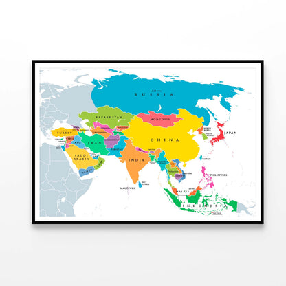 Continent Asia, Political Map Home Decor Premium Quality Poster Print Choose Your Sizes