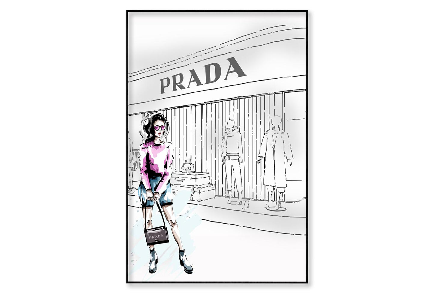 Fashion Girl with Specs Wall Art Limited Edition High Quality Print Canvas Box Framed Black