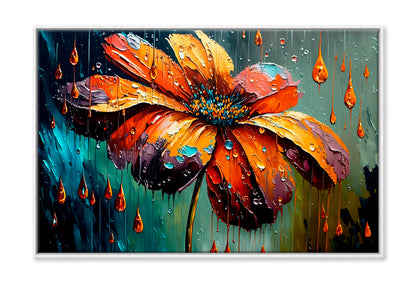 One Big Flower Wet On Raining Day Oil Painting Wall Art Limited Edition High Quality Print Canvas Box Framed White