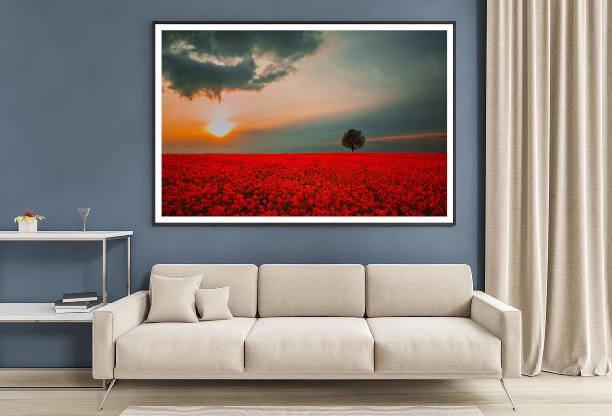 Red Field & Tree Spring Sunset Home Decor Premium Quality Poster Print Choose Your Sizes