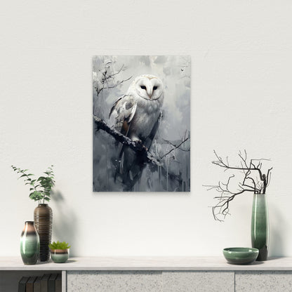 White Barn Owl Snowy Portrait 60x90cm Metal Print Ready to Hang