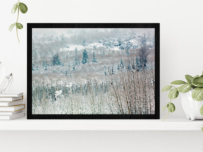 Snowy Winter Woodland Glass Framed Wall Art, Ready to Hang Quality Print Without White Border Black