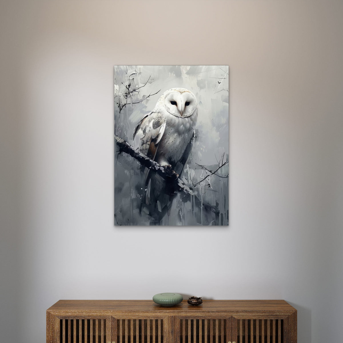 White Barn Owl Snowy Portrait 60x90cm Metal Print Ready to Hang