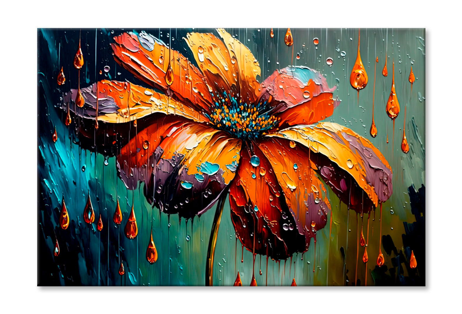 One Big Flower Wet On Raining Day Oil Painting Wall Art Limited Edition High Quality Print