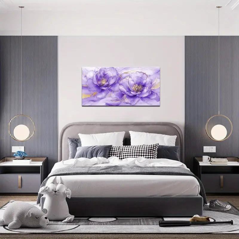 Abstract Flower Blue And Golden Floral Wall Art canvas office home room framed 120x60cm